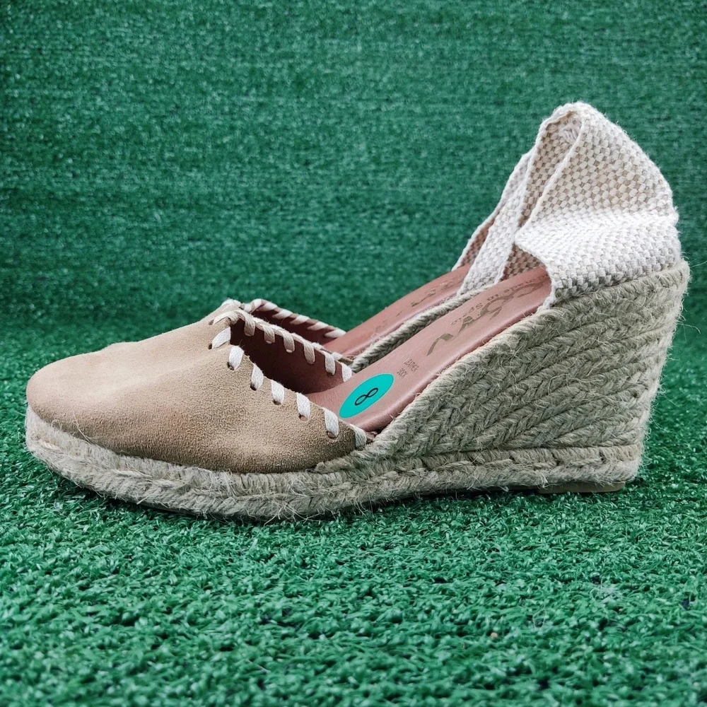 Picon Espadrille Wedge Sandals Womens 8 Tan Suede Slingback Made in Spain Boho